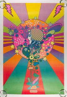 1968 Peter Max Adam Cosmo Poster: This piece titled Adam Cosmo is one of the most requested and most difficult to find Peter Max posters of the series. We are pleased to finally give collectors a chance to acquire this scarce issue!