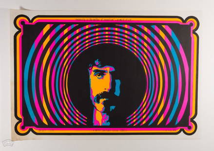 1968 Rik Vig Frank Zappa Mother Portrait Poster: Presenting a long horizontal silkscreen poster showcasing Frank Zappa "A Mother Portrait" produced in 1968 by The Purple Realm with artwork lovingly created by Rik Vig. Incredible design, intense