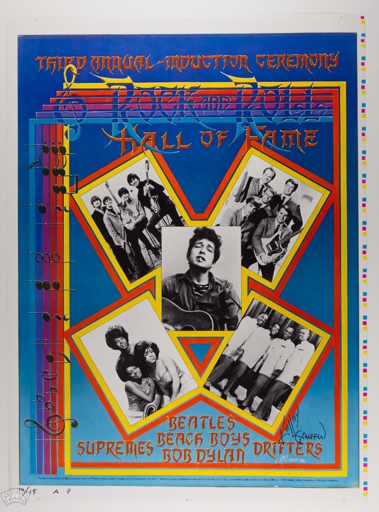 1997 Griffin Kelley R&R Hall of Fame AP Signed Poster: This Artist Proof poster is numbered 14/15, and signed by the late great Alton Kelley & Rick Griffin! Poster produced for the Third Annual Rock & Roll Hall of Fame Induction Ceremony in 1997. 