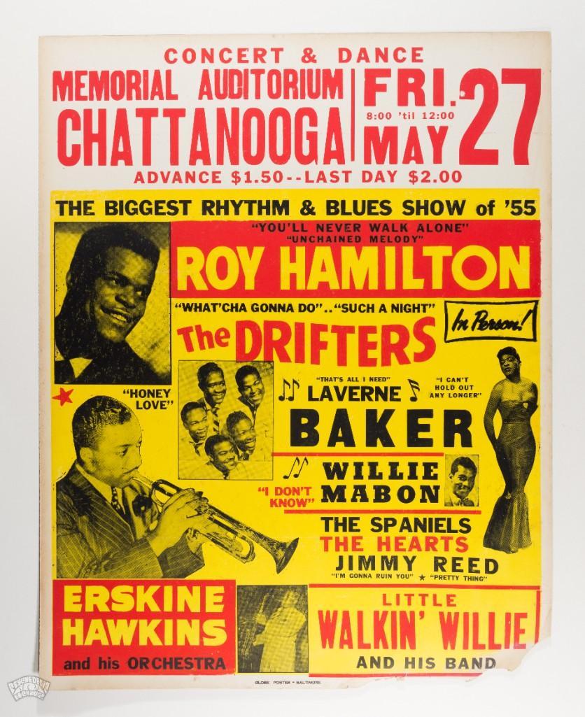 1955 Erskine Hawkins Jimmy Reed Globe Cardboard Poster: Wow! A Globe Printing Corp cardboard poster! We couldnâ€™t be more thrilled to offer you this scarce Erskine Hawkins original poster for the FIRST TIME in our auction. Appropriately described as 