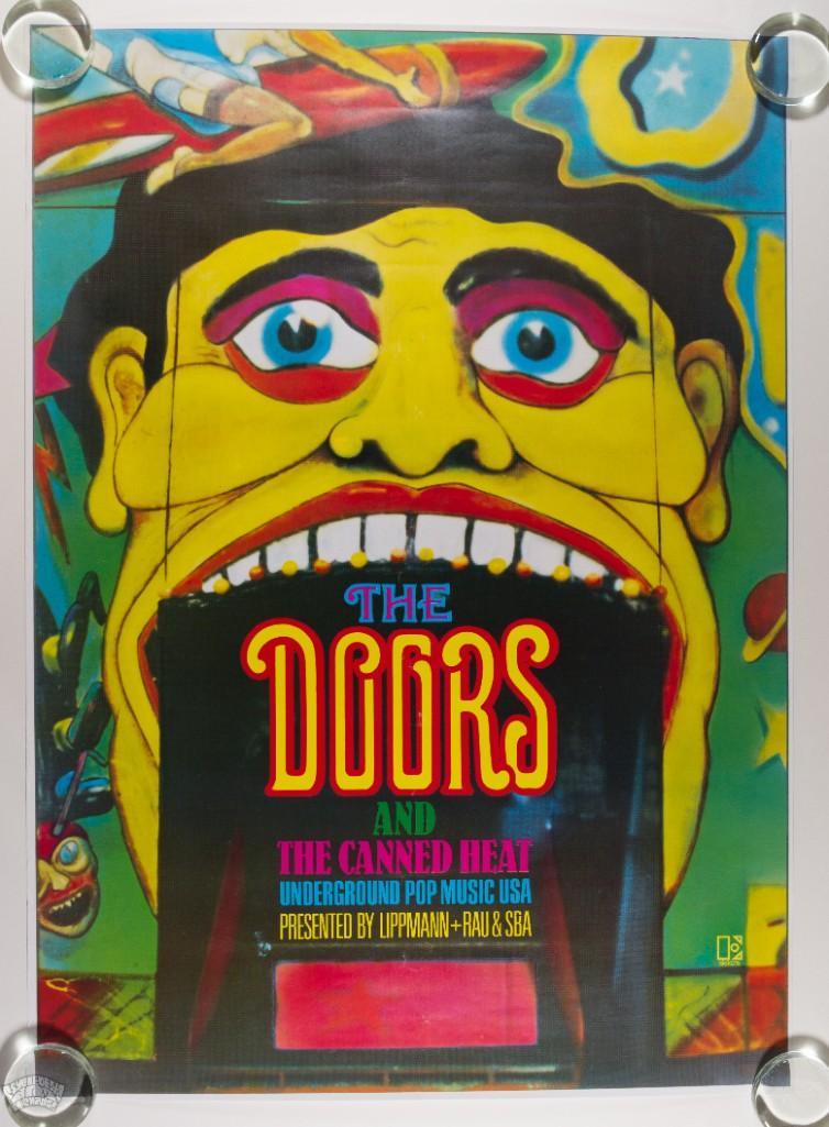 1968 The Doors Canned Heat Gunther Kieser Blank RP Poster: This second-printing poster features artwork from artist Gunther Kieser. It was originally created for The Doors and Canned Heat. Kieser is best perhaps best known for his 1969 Jimi Hendrix Germany po