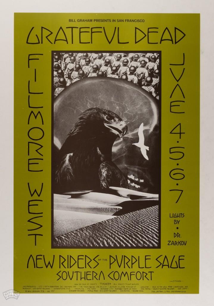 1970 BG-237 Grateful Dead Fillmore West Poster: The work of Fillmore poster artist David Singer is a sub-genre of poster art in itself. Singer's output was the largest of any single Fillmore poster artist. Initially, Singer's photo collage
