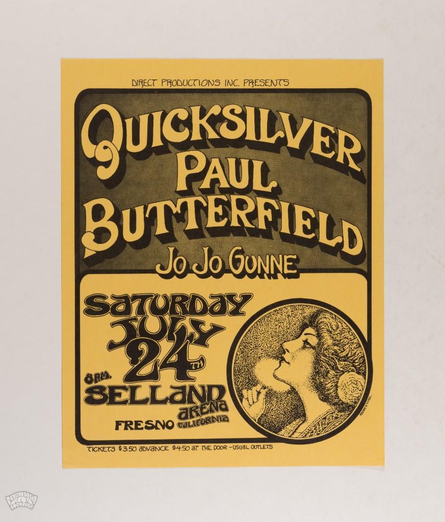 1971 Paul Butterfield at Selland Arena Poster: This concert at Selland Arena in Fresno was headlined by Quicksilver Messenger Service and featured Paul Butterfield. This Randy Tuten poster has lovely eye-appeal! --CRITICAL DETAILS-- --TITLE: Pa