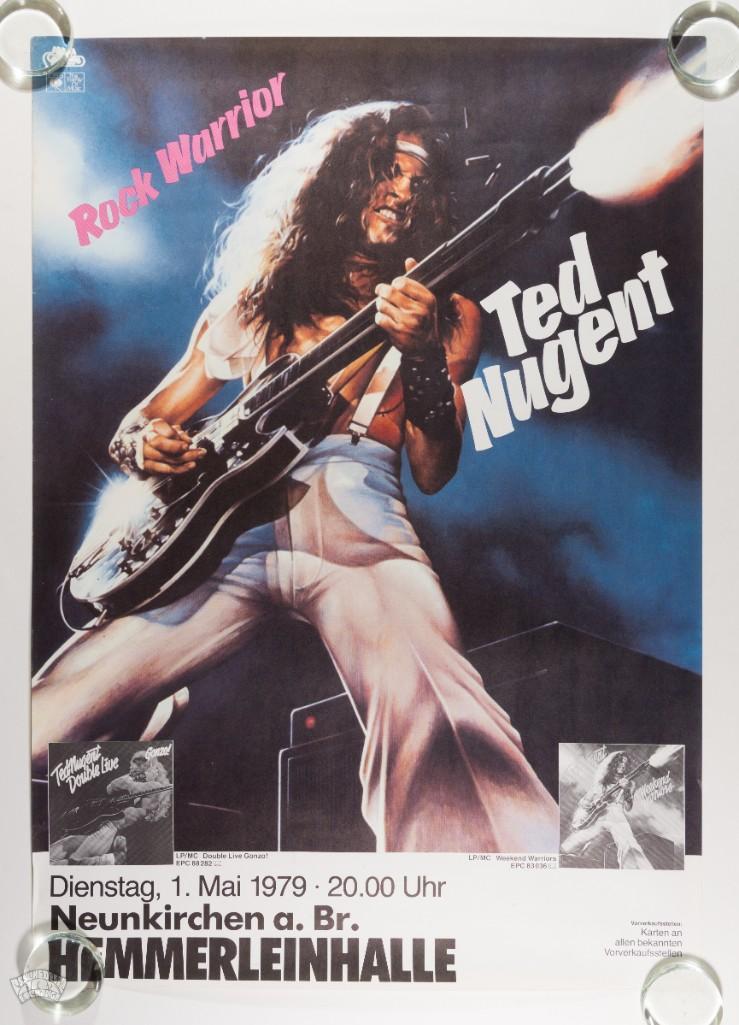 1979 Ted Nugent Hemmerleinhalle Germany Poster: This poster advertised Ted Nugent's appearance at Hemmerleinhalle in Neunkirchen am Brand, Germany on May 1st, 1979. This is the FIRST example of this issue we have ever auctioned! --CRITICAL DETA