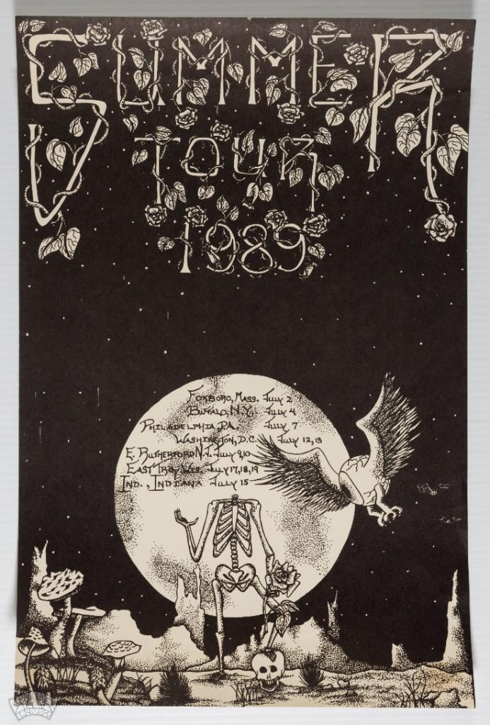 1989 Grateful Dead Summer Tour Fan Art Poster: Here we have a nice piece of Grateful Dead fan art created for the band's 1989 summer tour which featured dates across the east coast and midwest. Many Deadheads loved creating fan art for the ban