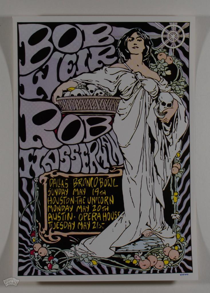 1991 Bob Weir & Rob Wasserman Texas Kozik Signed Poster: This poster is signed by the artist Frank Kozik! Artist Frank Kozik got his start gaining popularity for designing posters around the Austin area in the late 80s and early 90s. His abilities grew and