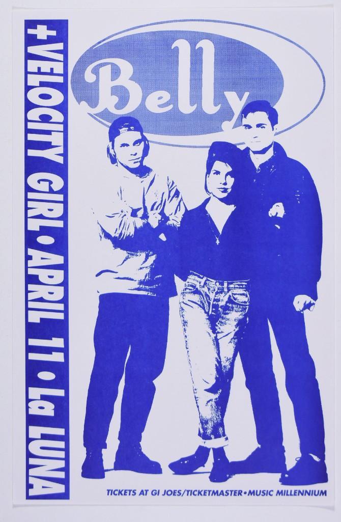 1993 Belly La Luna Portland Poster: This poster from Portland, Oregon advertised Belly and Velocity Girl playing at La Luna on April 11, 1993. Material from the pacific northwest is always considered special by collectors. They often te