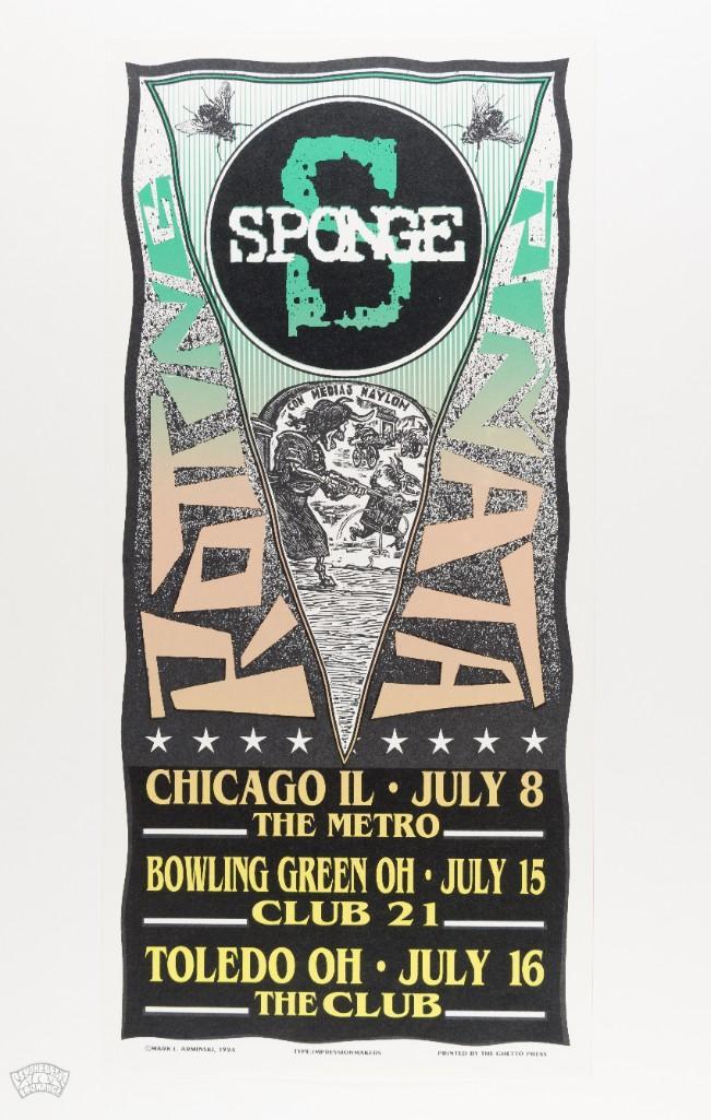 1994 Mark Arminski Sponge The Metro Chicago Poster: This poster was created by artist Mark Arminski for a three night run of The Sponge in Ohio and Illinois in July 1994. Arminski is one of the most talented and sought-after of modern-era artists! This