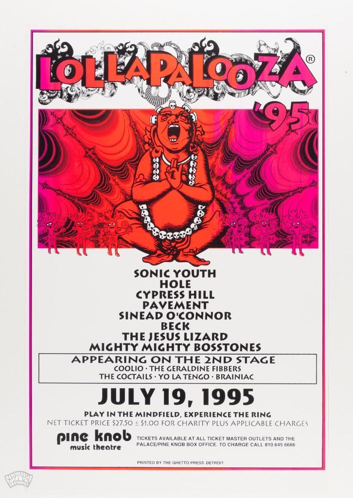 1995 Sonic Youth Hole Cypress Hill Lollapalooza Poster: Lollapalooza is an annual music festival that was started by Perry Farrell of Jane's Addiction in 1991. It has since become one of the longest-running music festivals in the United States. From 19
