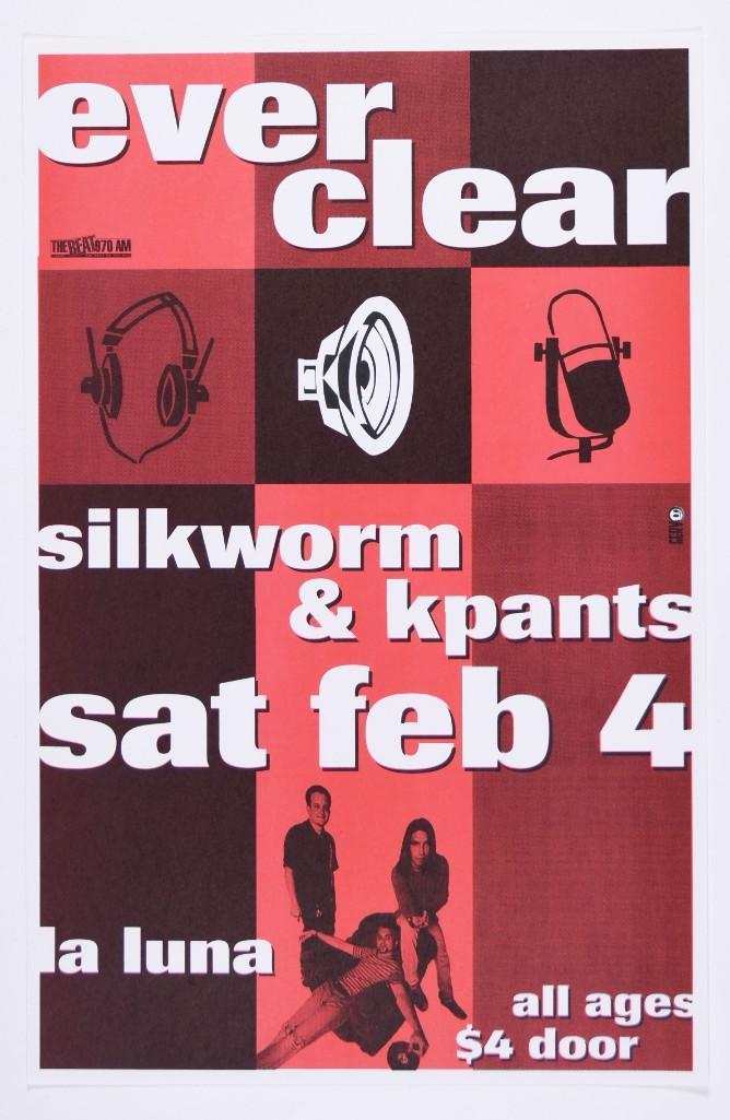 1995 Everclear La Luna Portland Poster: This poster from Portland, Oregon advertised Everclear playing at La Luna on February 4th 1995. Material from the pacific northwest is always considered special by collectors. They often tell a story 