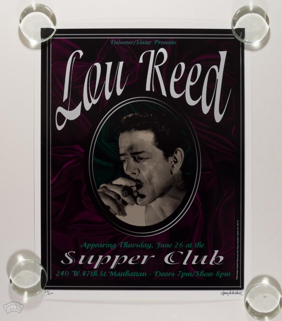 1997 Lou Reed Supper Club NY Signed LE Poster: This poster is numbered 691/2500 and signed by the artist, Lynne Porterfield! Artist Lynne Porterfield created this limited-edition silkscreen for Lou Reed's appearance at the Supper Club in Manha