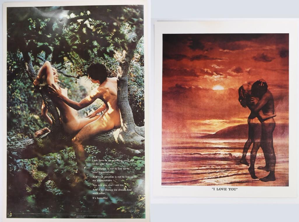 Lot of 2 Vintage Hippie Headshop Posters: Lot of 2 Vintage Hippie Headshop Posters. "I am here to do my thing" 1970 Richard Morgan, Hollywood CA. 23 x 35.25 inches. "I Love You" 1968 Joanne Scott, Sherman Oaks CA. 22 x 27.25 i