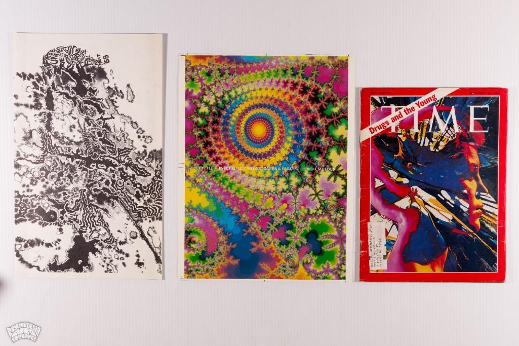 Lot of Rare Vintage Hippie Era Items: Psychedelic Monographs Summer 89 proof cover, Time Magazine 9/26/69 Drugs and the Young, Eli Leon, Free Univ. Berkeley Fall 68 classes catalog cover. --CRITICAL DETAILS-- --TITLE: Lot Of Rare Vinta