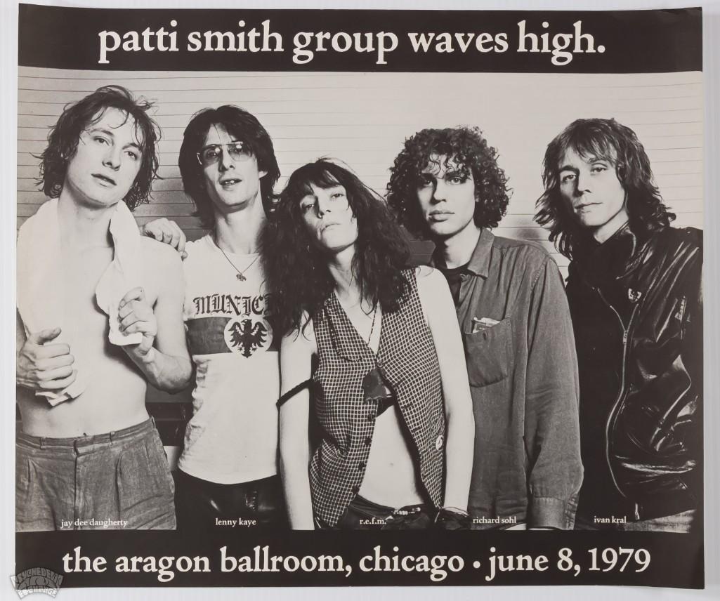 1979 Patti Smith Group Aragon Ballroom Poster: Patti Smith had a turbulent yet successful ride through the seventies. The iconic singer and poet suffered a neck injury while touring in 1977 and a year later released her commercial breakthrough, Ea
