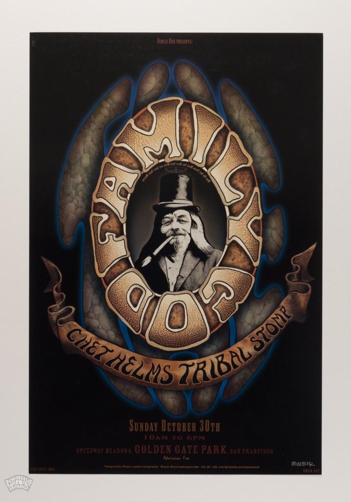 2005 Family Dog Chet Helms Tribal Stomp Signed Poster: This poster is signed by the artist, Emek! This Emek issue was created for the Chet Helms Tribal Stomp, an event that occurred in Golden Gate Park in San Francisco in October 2005. The design is Emek&