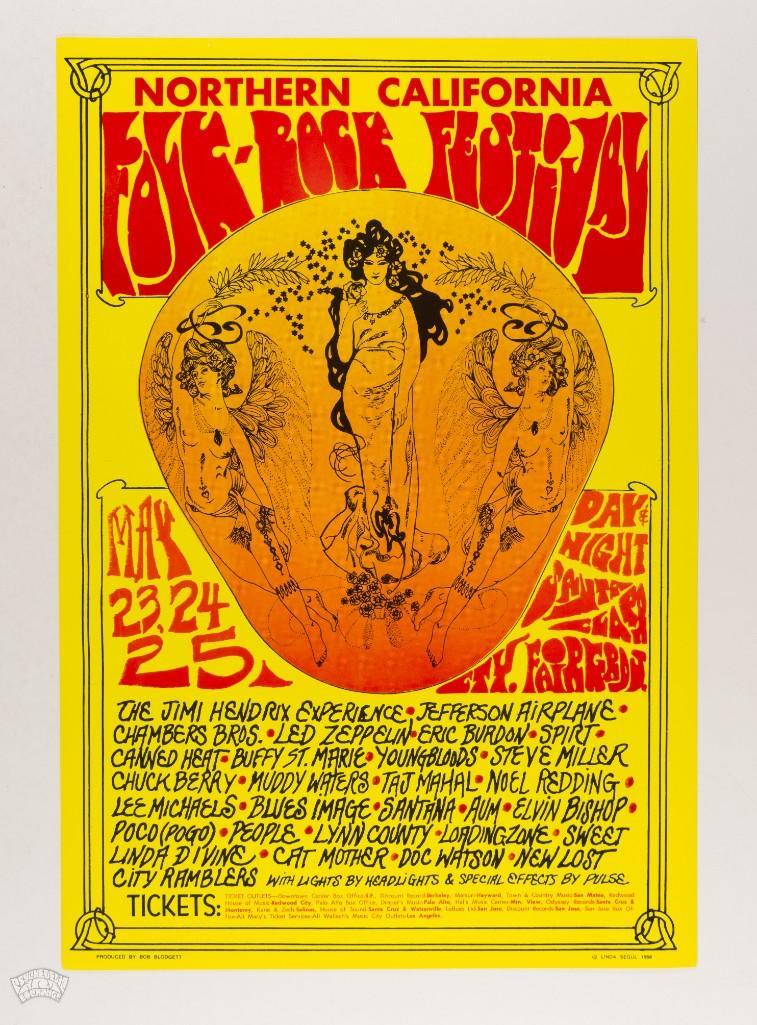 1969 Jimi Hendrix Nor Cal Folk Rock Festival Poster (1 of 2)