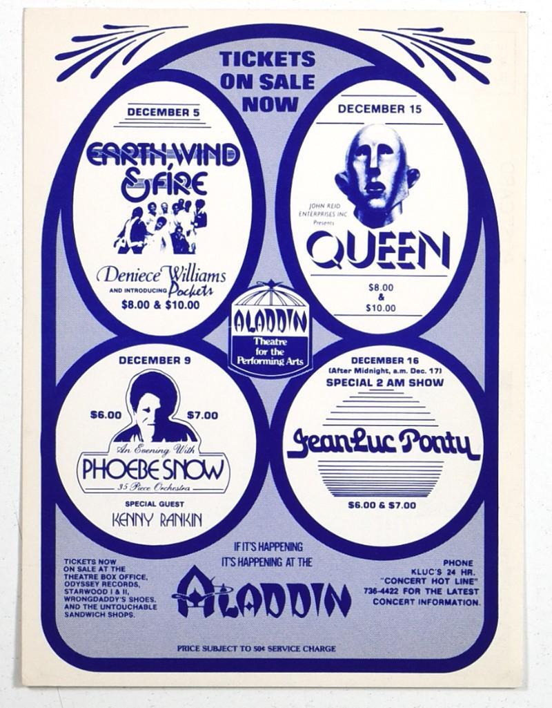 1977 Queen Earth Wind & Fire Aladdin Theatre Postcard (1 of 2)