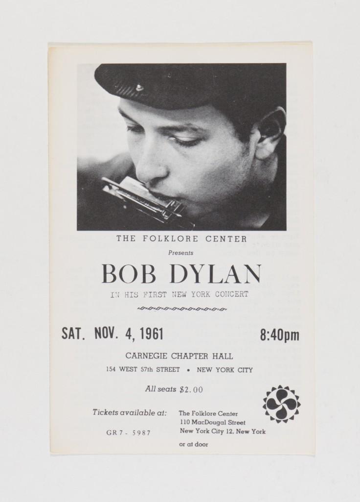1961 Bob Dylan Carnegie Hall New York Rare Program (1 of 3)