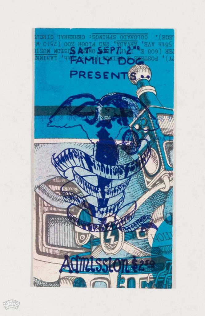 1967 FD-78 Avalon Ballroom Rare Original Ticket: This lot features a very unique collector's item! This is a ticket for the FD-78 show, which occurred on Saturday 9/2/67 and featured the Miller Blues Band. Beautiful Mouse and Kelley image from t
