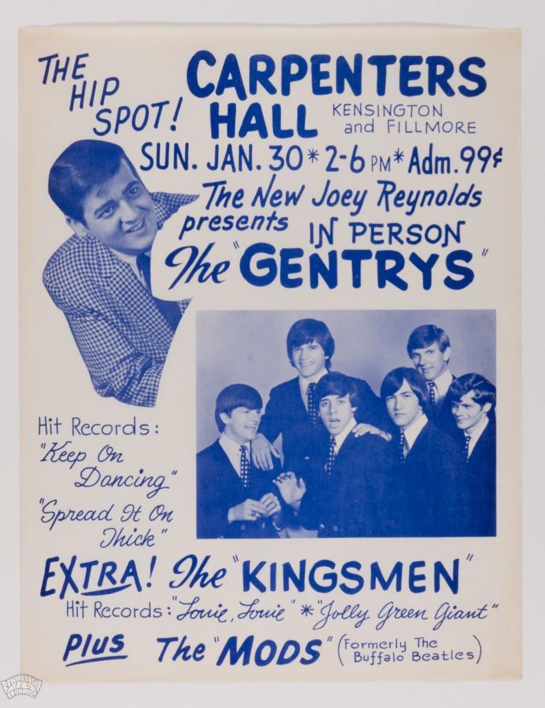 1966 The Gentrys The Kingsmen Carpenters Hall Handbill (1 of 2)
