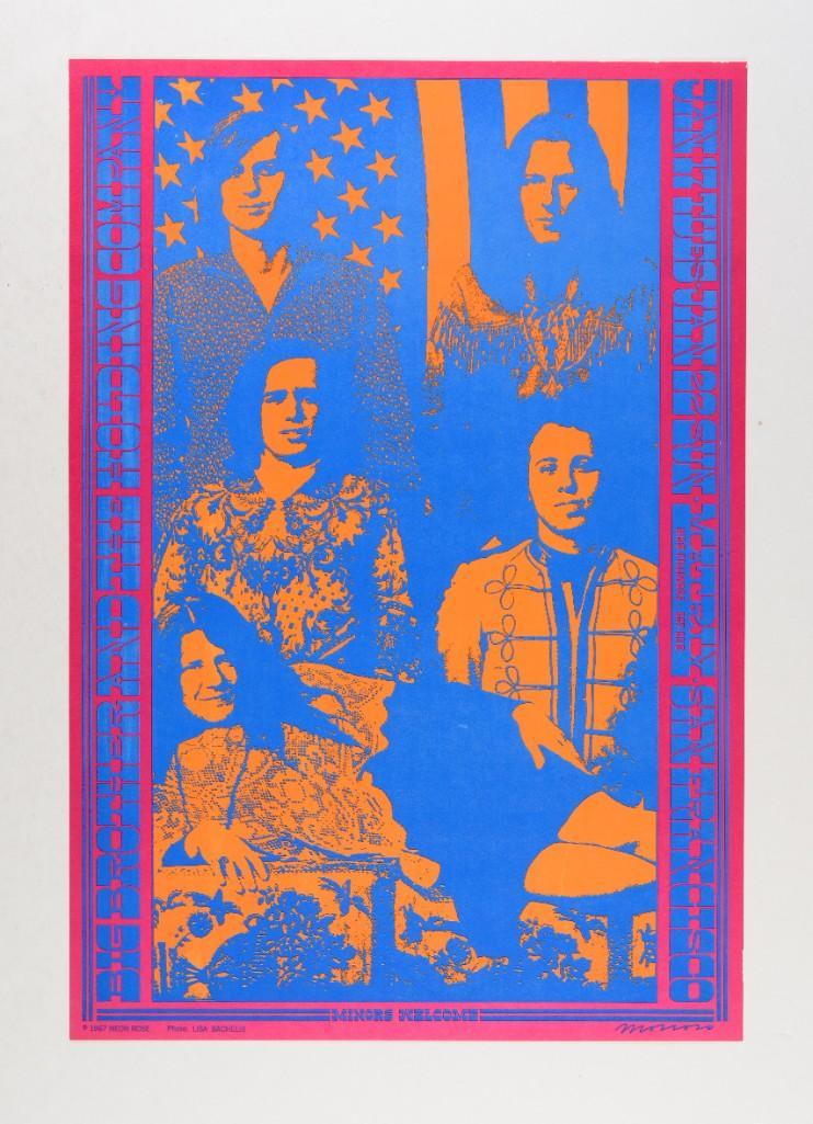 1967 NR-3 Big Brother The Matrix Poster: This Victor Moscoso designed poster is third in the bright colorful Neon Rose series and it's one of the most treasured Big Brother concert posters of all time. Everything changed for Janis Joplin