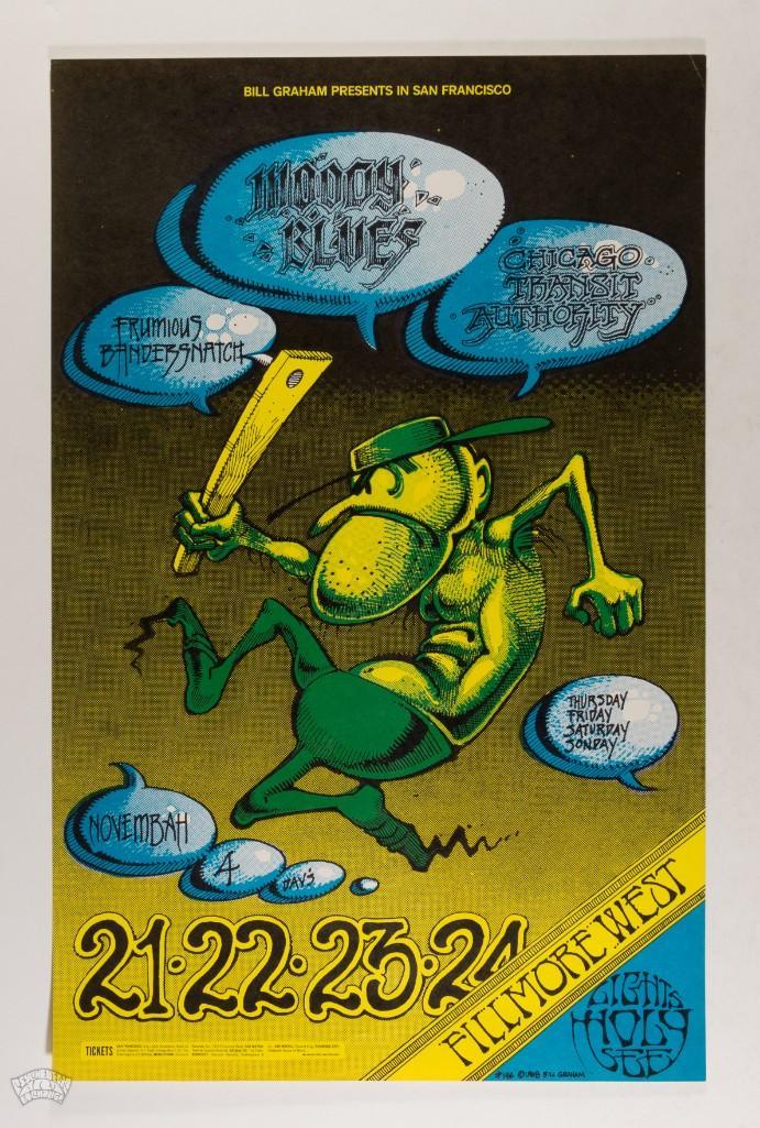 1968 BG-146 Moody Blues Fillmore West Poster: Here's an example of a poster created by two late, great legendary artists - Alton Kelley and Rick Griffin! --CRITICAL DETAILS-- --TITLE: Bg-146 Moody Blues Fillmore West --GRADE: