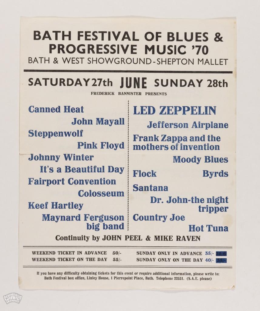 1970 Led Zeppelin Frank Zappa Bath Festival Handbill (1 of 2)