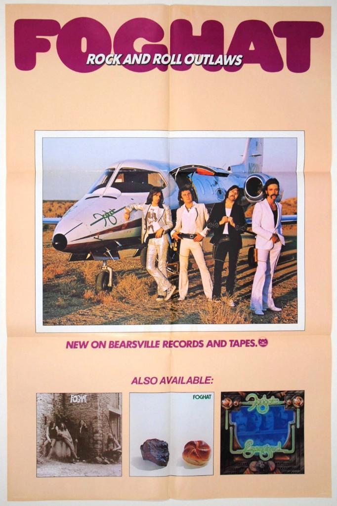 1974 Foghat Rock & Roll Outlaws Bearsville Promo Poster: This is an original Bearsville Records LARGE promotional poster for arena rockers Foghat in 1974. The group had just released their 4th album Rock and Roll Outlaws, and the promotional poster you see 