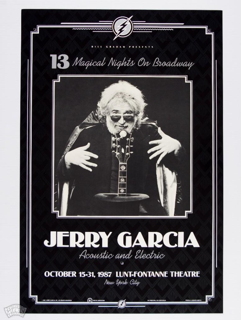 1987 Jerry Garcia Band Broadway Poster: In October 1987 the Jerry Garcia Band embarked on a 13 night run of shows on Broadway in New York City including a special Halloween concert which became a legendary performance and widely circulated