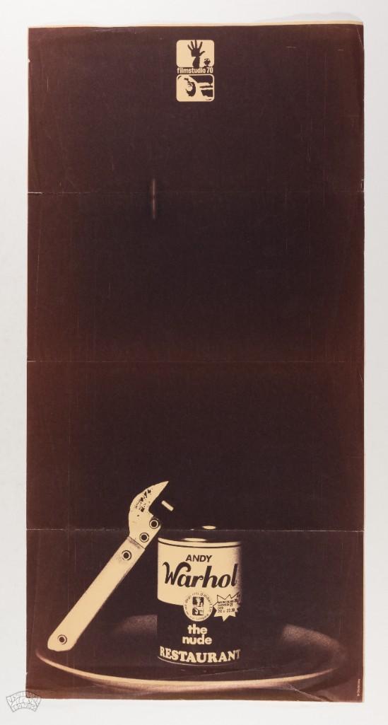 1967 Andy Warhol The Nude Restaurant Promo Poster: This is a promotional poster for Andy Warhol's 1967 film The Nude Restaurant. The film, which was shot over the course of a single day at the Mad Hatter restaurant in New York City, follows the co