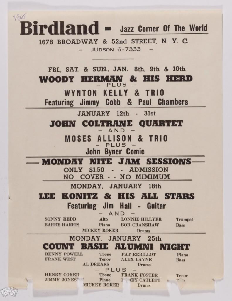1965 John Coltrane Birdland New York Handbill (1 of 2)