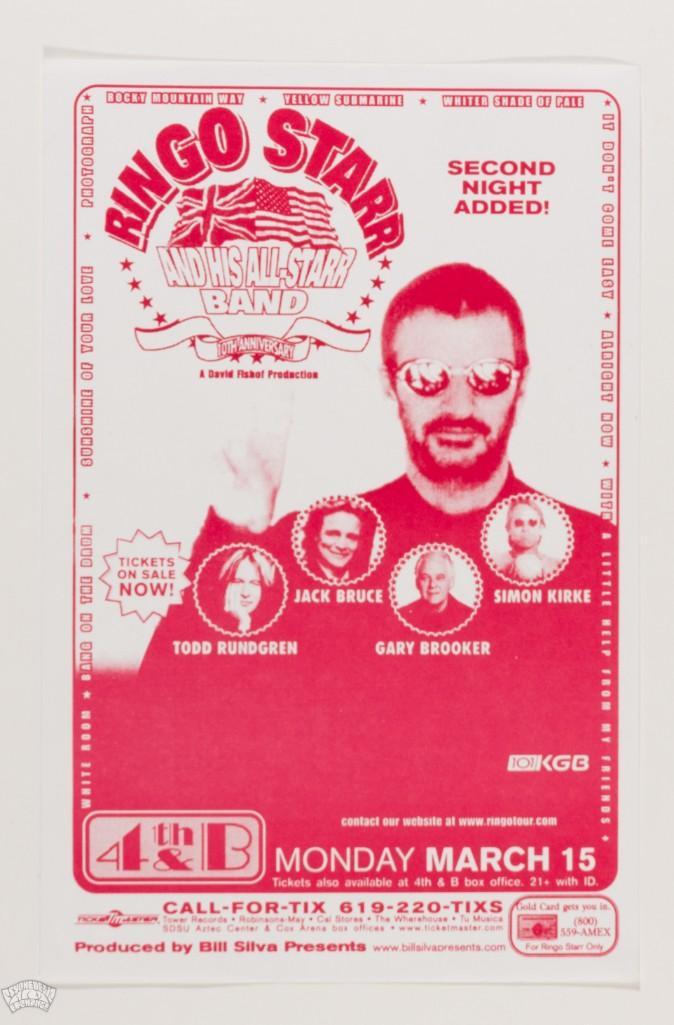 1999 Ringo Starr & His All Star Band San Diego Handbill (1 of 2)