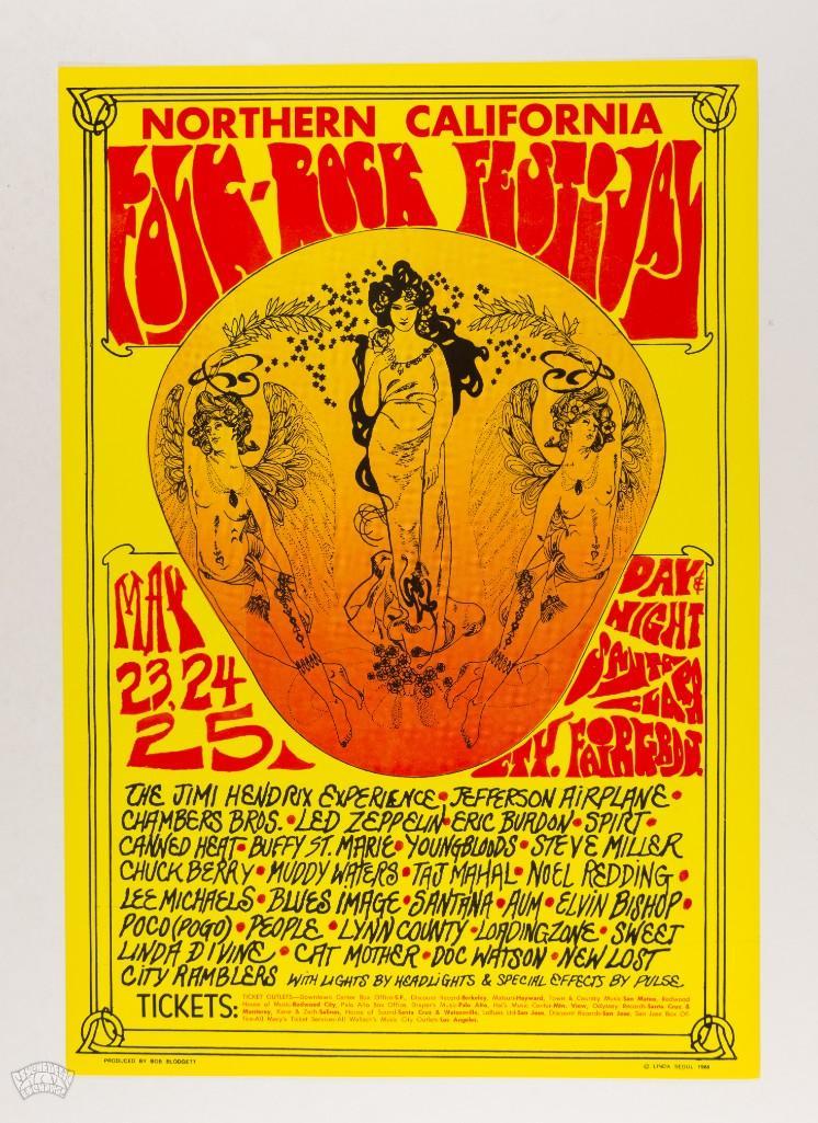 1969 Jimi Hendrix Nor Cal Folk Rock Festival Poster (1 of 2)