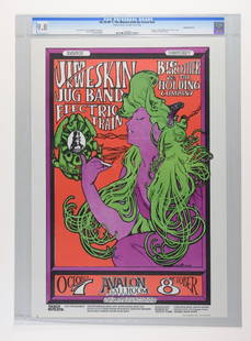 1966 FD-29 Big Brother Janis Joplin Avalon Poster 9.8: The Woman with The Green Hair is one of THE seminal posters of the era. This Mouse/Kelley piece utilizes the classic Art Nuevo image created by legendary artist Alphonse Mucha for the JOB cigarette pa