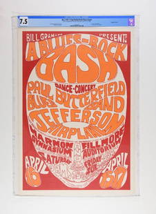 1966 BG-3 Jefferson Airplane Fillmore Poster 7.5: The BG-3 issue was just the third in the Bill Graham Fillmore series and a leap forward in design for the late great artist Wes Wilson. The shows featured Jefferson Airplane as well as the Paul