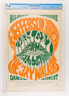 1966 BG-5 Jefferson Airplane Fillmore Poster 7: From the Houston Freeburg Collection. A Collector's favorite in the early Bill Graham numbered series. The BG-5 original first printing poster is an early 1966 Wes Wilson design for a Jefferson