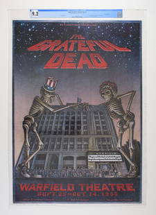 1980 AOR-4.45 Grateful Dead Warfield Theater Poster 9.2: This original poster was created for the famous Dead concerts in 1980 at the Warfield in San Francisco. The shows featured a rare acoustic set by the Dead. This poster designed by Dennis Larkin