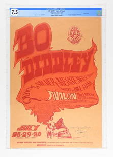 1966 FD-18 Bo Diddley Avalon Signed Poster 7.5: This poster is signed by one of the artists, Stanley Mouse! From the Houston Freeburg Collection. The FD 18 is another sleeper in the Avalon series. Unlike the rest of the Avalon / Family Dog posters,