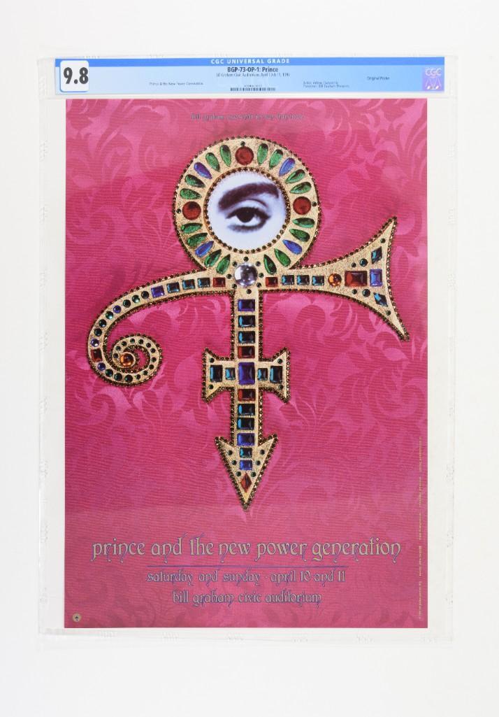 1993 BGP-73 Prince Bill Graham Civic Poster 9.8: This run of Prince shows in 1993 at the Bill Graham Civic Auditorium was promoting his Love Symbol Album, released the previous year after a dispute with Warner Brothers Records. It was conceived as a