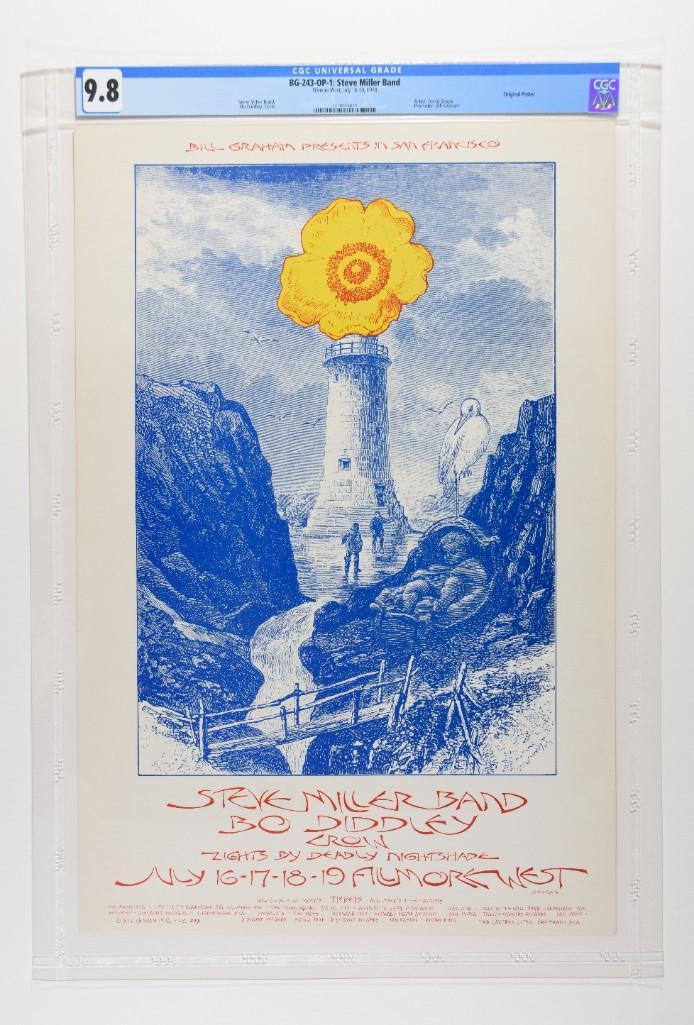 1970 BG-243 Steve Miller Band Fillmore Poster 9.8: This is a poster that does not appear often in our auction! A beautiful piece in great condition. 100% original with no restoration! --CRITICAL DETAILS-- --TITLE: Bg-243 --GRADE: