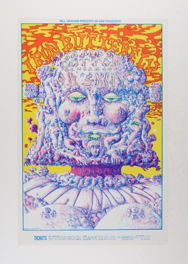 1969 BG-157 Iron Butterfly Fillmore Poster: Yet another of Lee Conklin's surreal beauties! This is a poster for Iron Butterfly at the Fillmore West in early 1969. Conklin's use of color and imagery are always surprising; the design elem