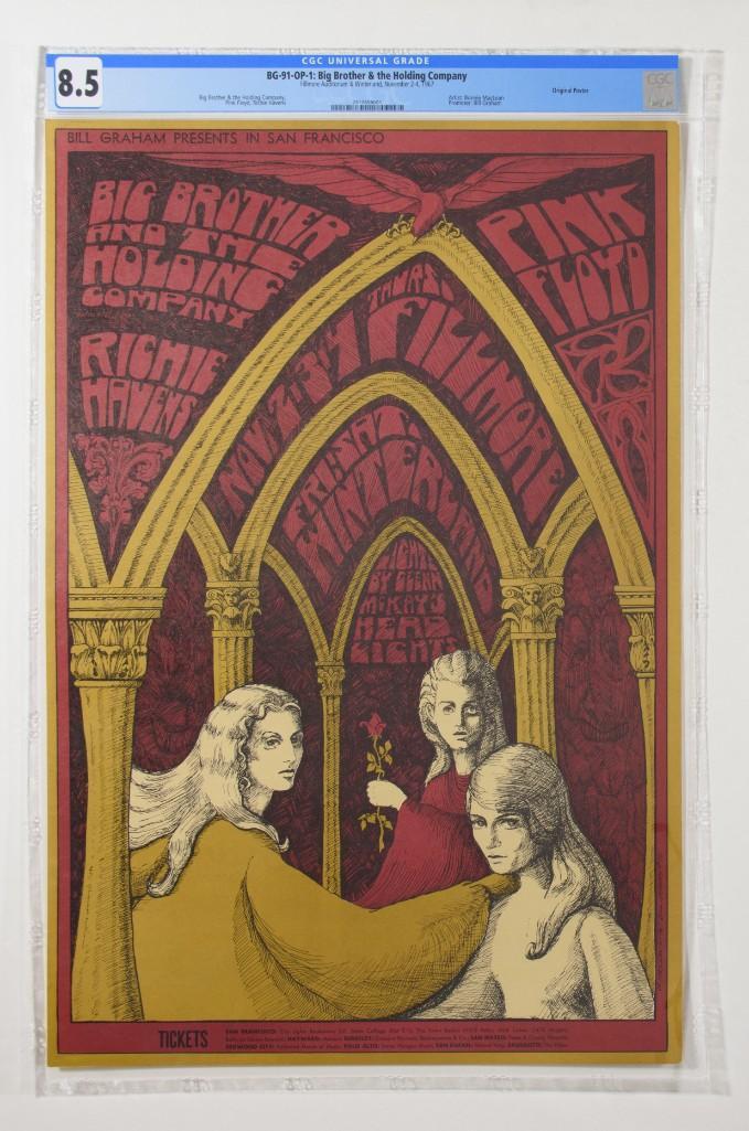 1967 BG-91 Pink Floyd Big Brother Fillmore Poster 8.5: We don't see this issue nearly often enough. This popular Bill Graham poster has it all; two world class performers: Janis Joplin with Big Brother and Syd Barrett era Pink Floyd! This example is a