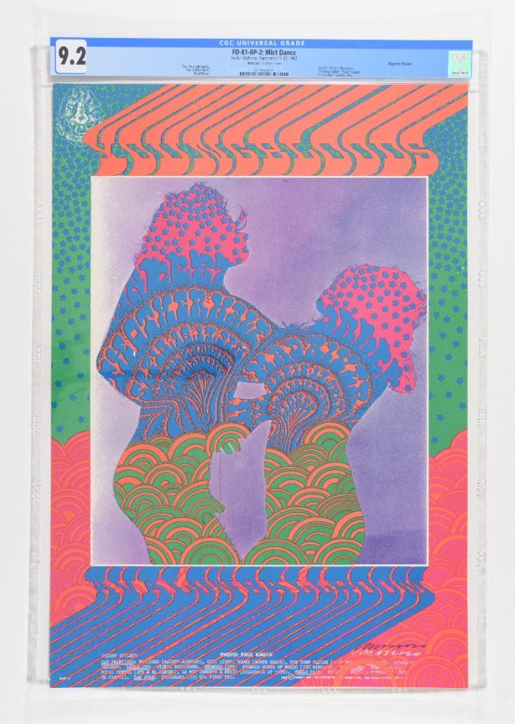 1967 FD-81 Youngbloods Avalon Signed RP2 Poster 9.2: This second-printing poster is signed by the artist, Victor Moscoso! This is one of the most overlooked gems in the entire Family Dog series. Even the Reprint like this one here is highly desirable! T