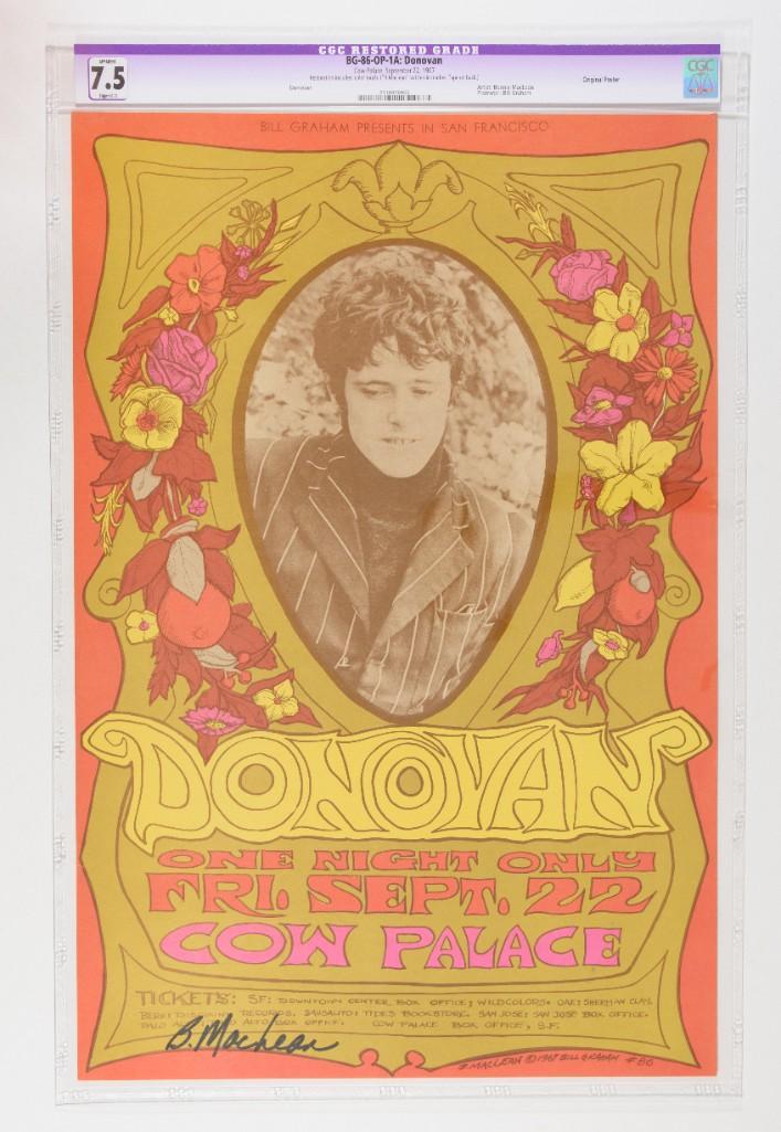 1967 BG-86 Donovan Cow Palace Signed Poster 7.5 Resto (1 of 2)