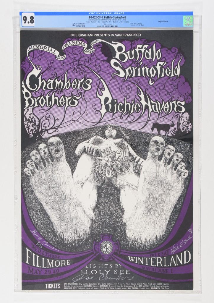 1968 BG-122 Chambers Bros Fillmore 3x Signed Poster 9.8 (1 of 2)