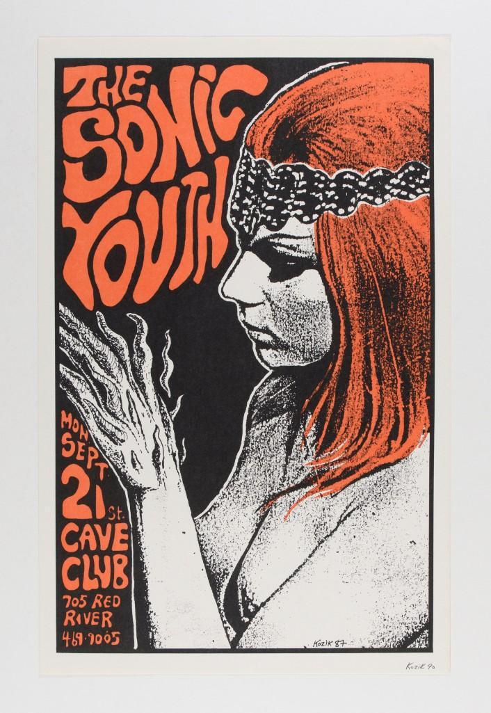 1987 Sonic Youth Cave Club Austin Kozik Signed Poster