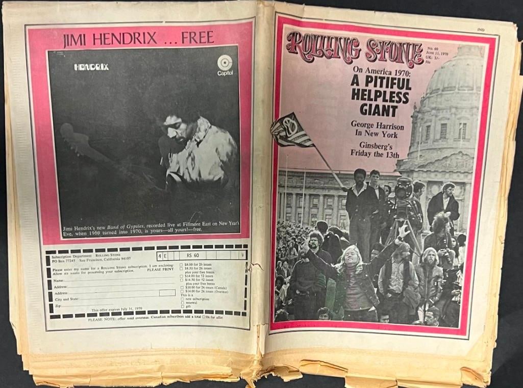 June 11 1970 Rolling Stone George Harrison Issue 60 Magazine Very Good+: June 11 1970 Rolling Stone George Harrison Issue 60 Magazine Very Good+ This Rolling Stone issue from June 1970 features an article on George Harrison. The significance of Rolling Stone Magazine