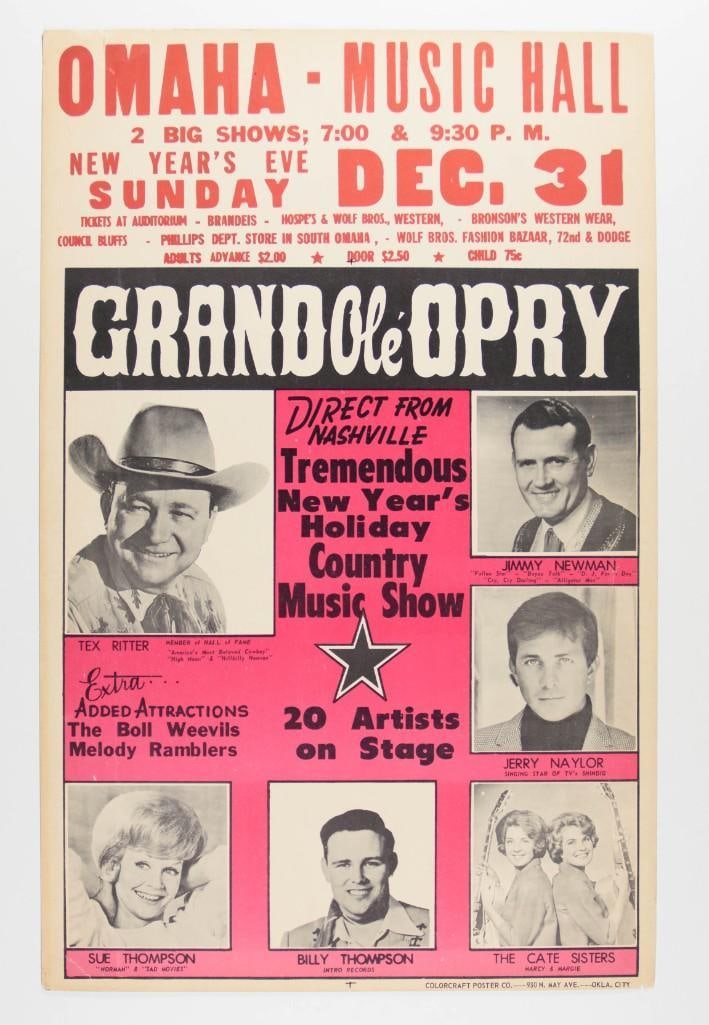 1961 Tex Ritter Grand Ole Opry Omaha Music Hall Cardboard Poster Excellent 71 (1 of 2)