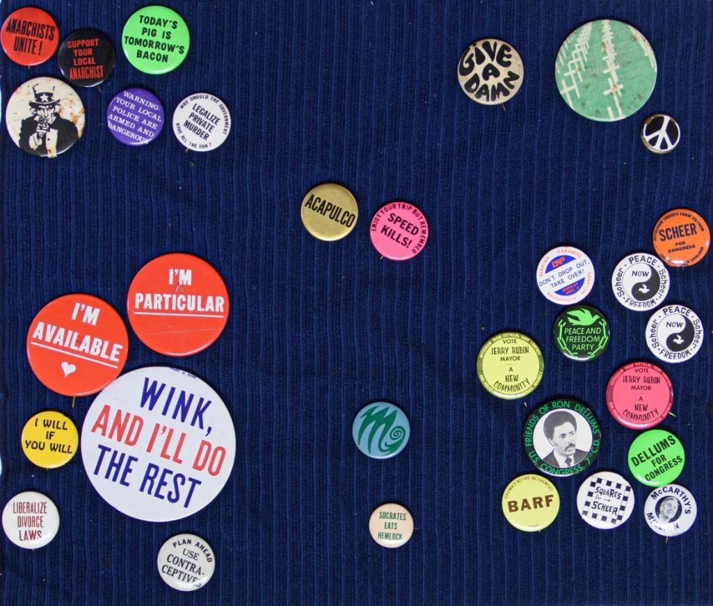 Collection of 31 Vintage 1960s Political & Counterculture Pinback Buttons Not Graded (1 of 1)