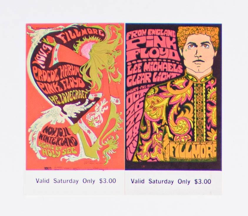 1967 BG-90 & BG-92 Pink Floyd Fillmore Auditorium Set of 2 Tickets Near Mint 89 (1 of 2)